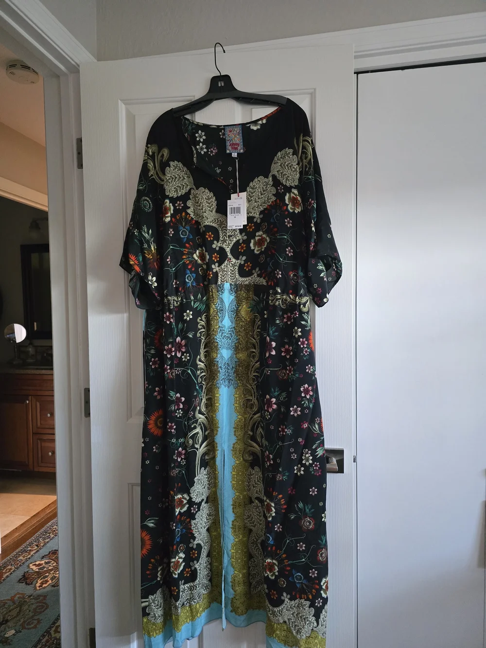 Johnny Was 3XLBoho Black Floral Printed Maxi Dress with Gold & Turquoise Accents - Picture 4 of 10